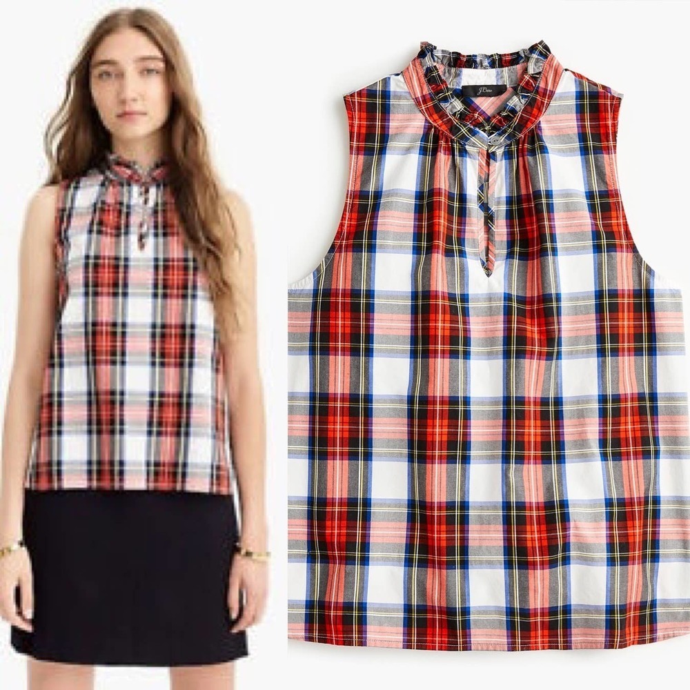 NWT J CREW Sleeveless Tartan Plaid Top, LL0535